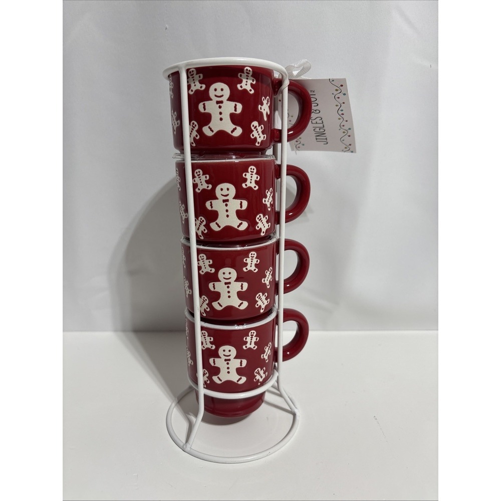 Red Gingerbread Mug Set with Stand tag removed but never used.